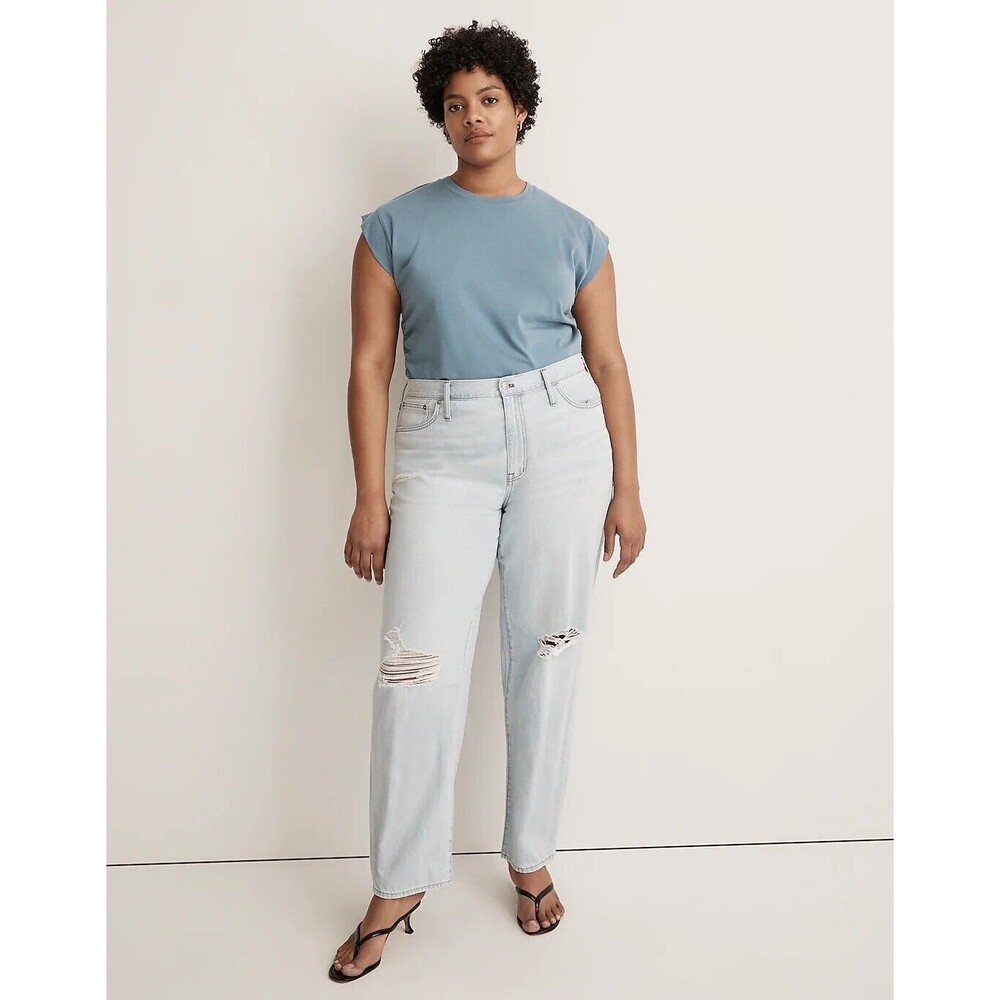 Madewell The Slouchy Boyjean W.Rips NWT Size32 lightblue 100% cotton lightweight